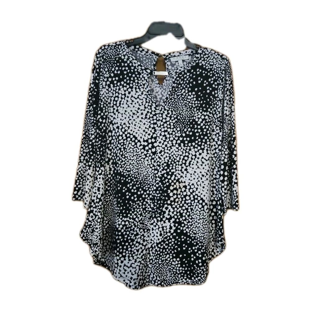 Chaus Top Women's Sz Large Black & White Polka Dot Long Flowing